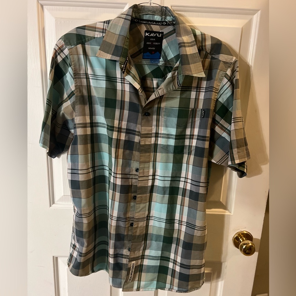 KAVU Shirt Mens L Blue Local Worldwide Button Up Short Sleeve  outdoor